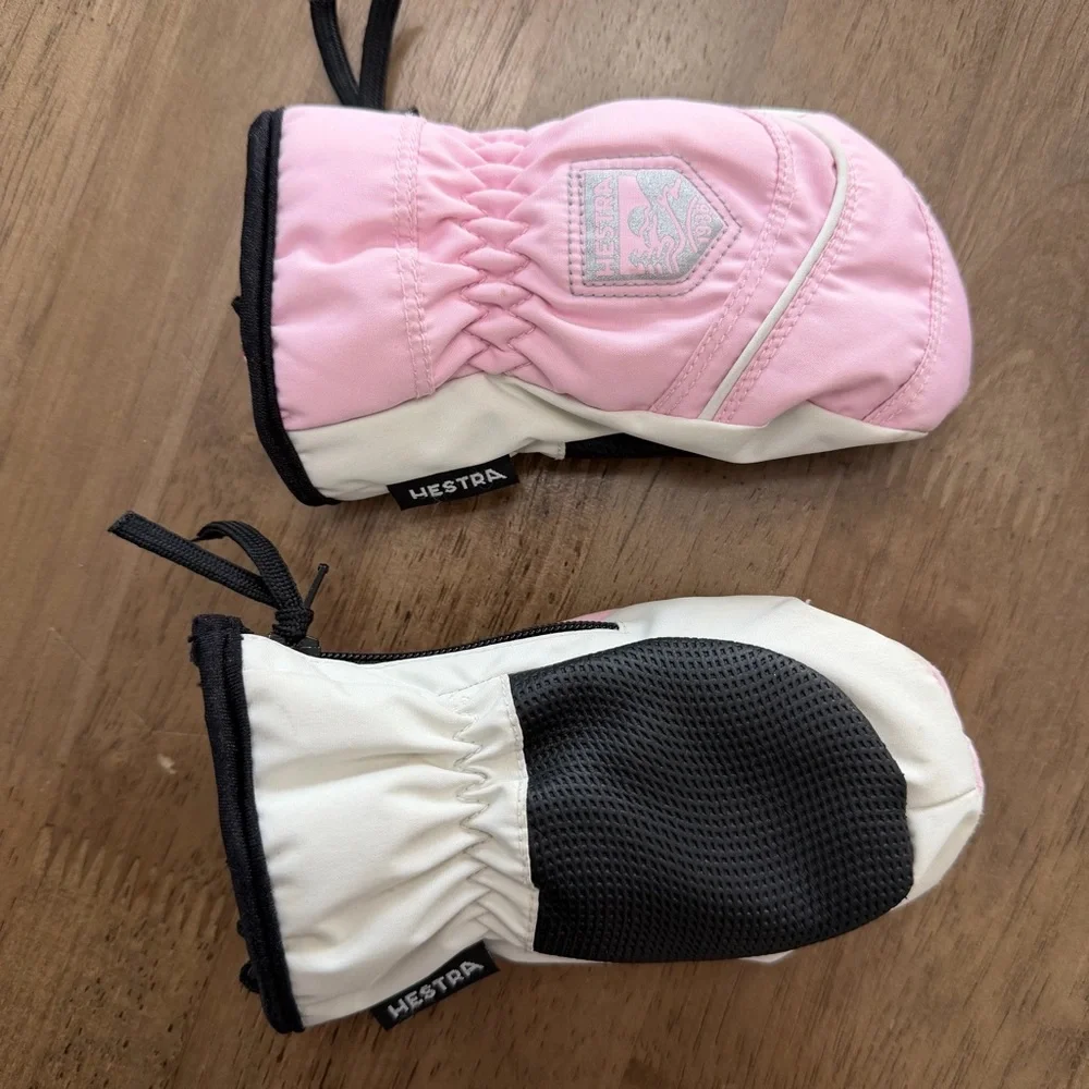 Hestra Kids Mittens in Pink and White Size 0